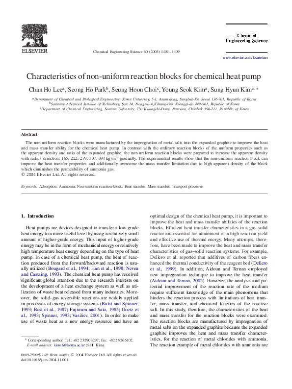 (PDF) Characteristics of non-uniform reaction blocks for chemical heat pump