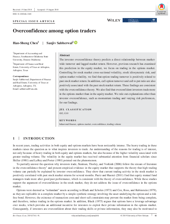 (PDF) Overconfidence among option traders