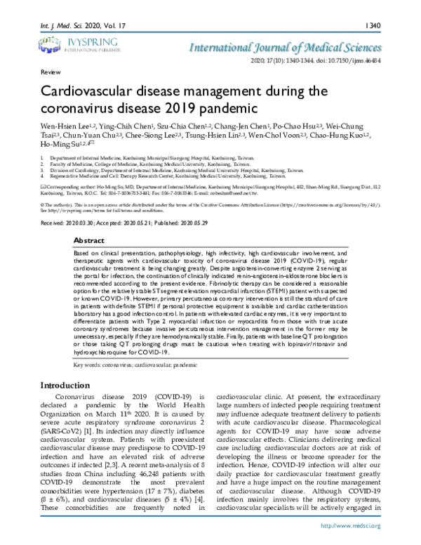 (PDF) Cardiovascular disease management during the coronavirus disease ...