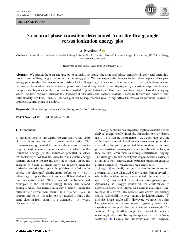 (PDF) Structural phase transition determined from the Bragg angle ...