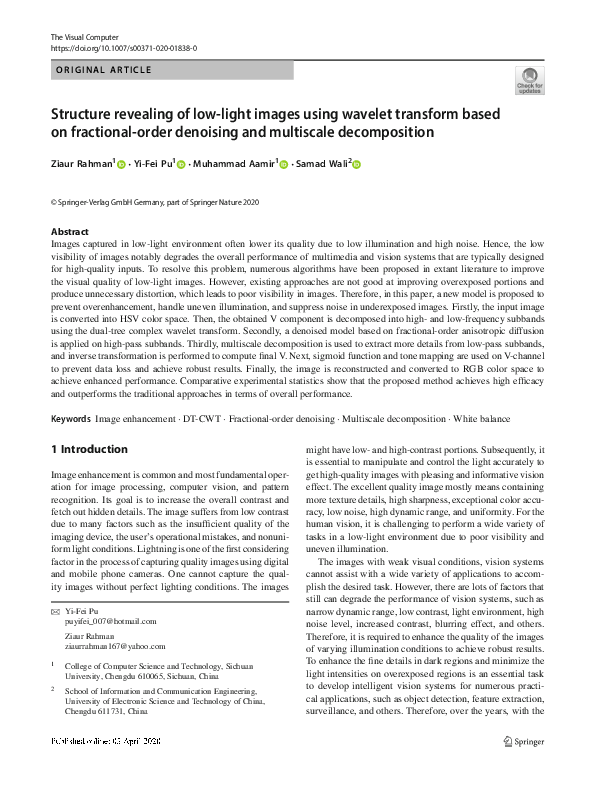 (PDF) Structure revealing of low-light images using wavelet transform ...