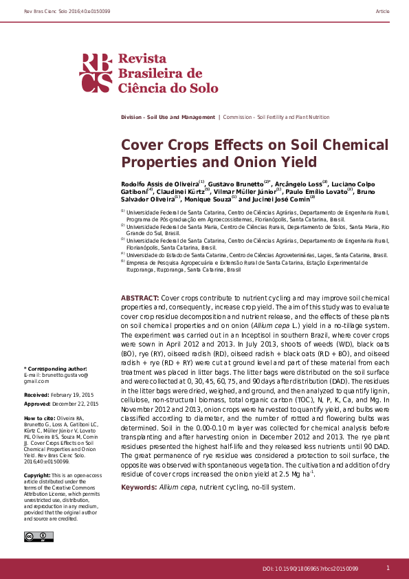 (PDF) Cover Crops Effects on Soil Chemical Properties and Onion Yield
