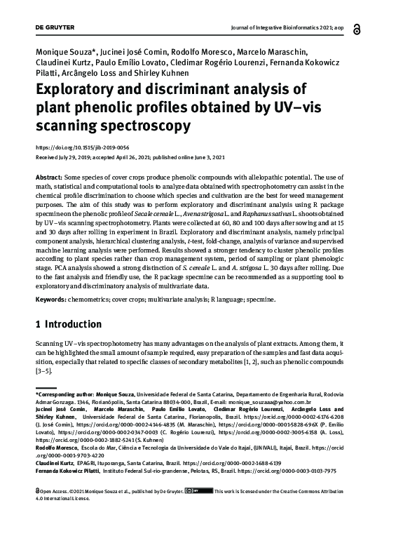 (PDF) Exploratory and discriminant analysis of plant phenolic profiles ...