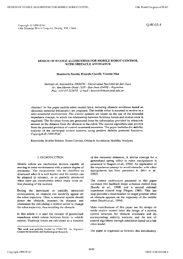 (PDF) Design of Stable Algorithms for Mobile Robot Control with ...