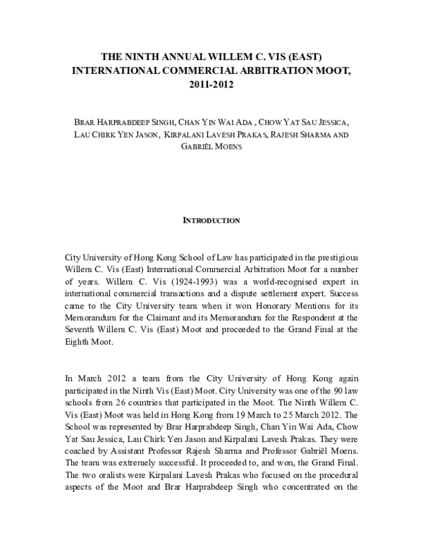 (PDF) The Ninth Annual Willem C. Vis (East) International Commercial ...