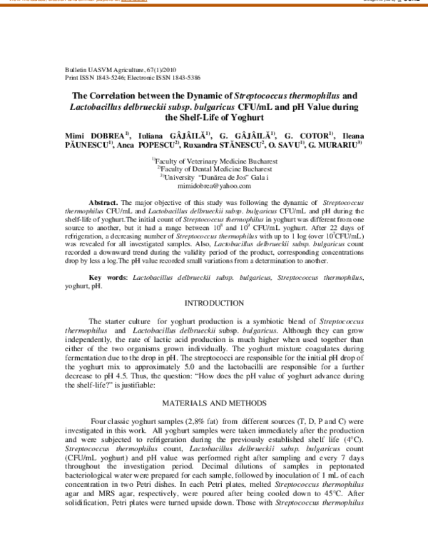(PDF) The correlation between the dynamic of Streptococcus thermophilus ...