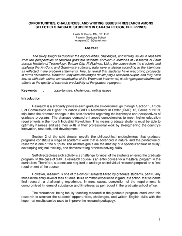 (PDF) OPPORTUNITIES, CHALLENGES, AND WRITING ISSUES IN RESEARCH AMONG ...