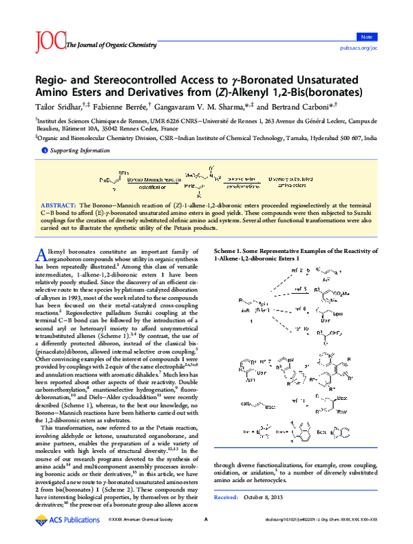 (PDF) Regio- and Stereocontrolled Access to γ-Boronated Unsaturated ...