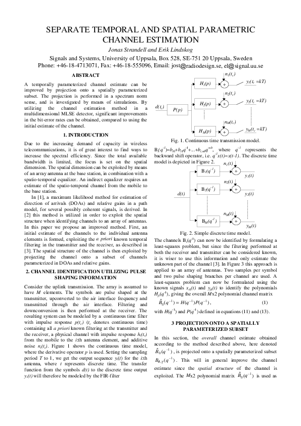 (PDF) Separate Temporal And Spatial Parametric Channel Estimation