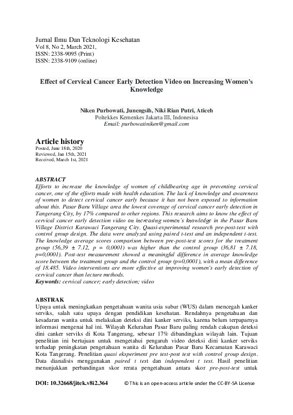 (PDF) Effect of Cervical Cancer Early Detection Video on Increasing ...