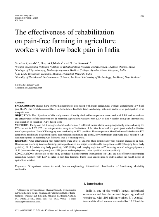 (PDF) The effectiveness of rehabilitation on pain-free farming in ...