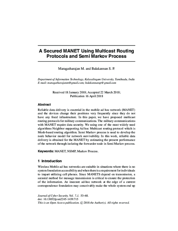 (PDF) A Secured MANET Using Multicast Routing Protocols and Semi Markov ...