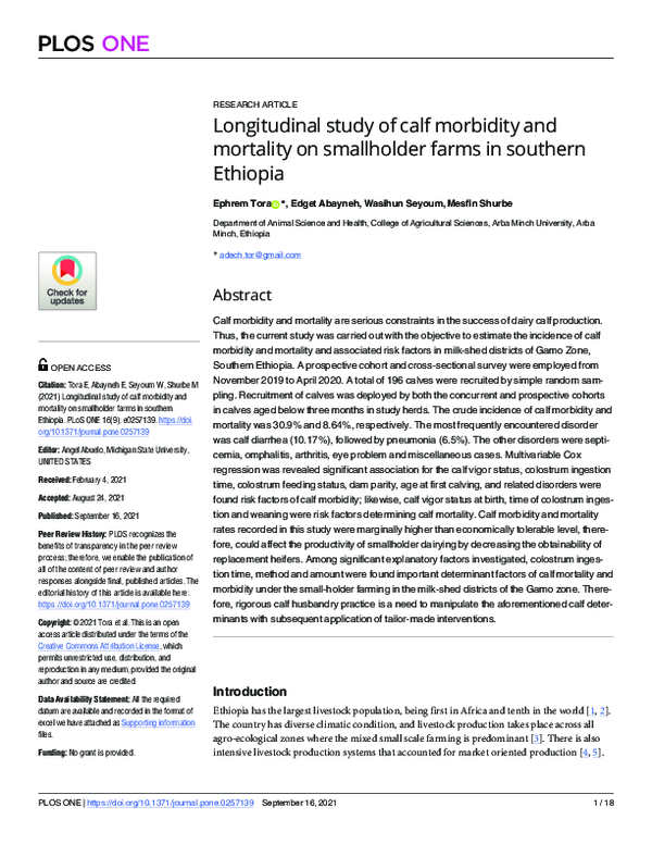 (PDF) Longitudinal study of calf morbidity and mortality on smallholder ...