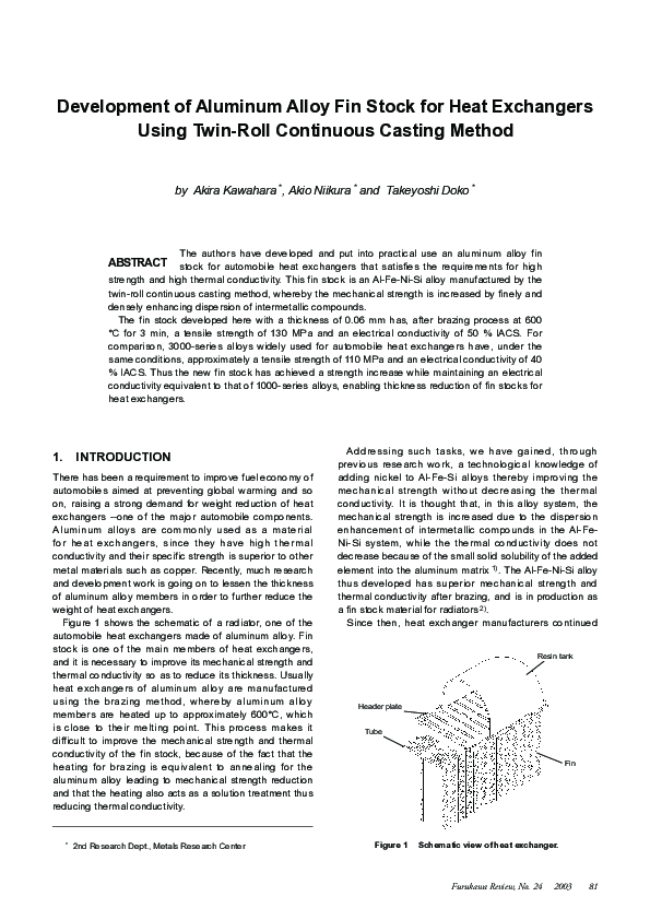 (PDF) Development of Aluminum Alloy Fin Stock for Heat Exchangers Using ...