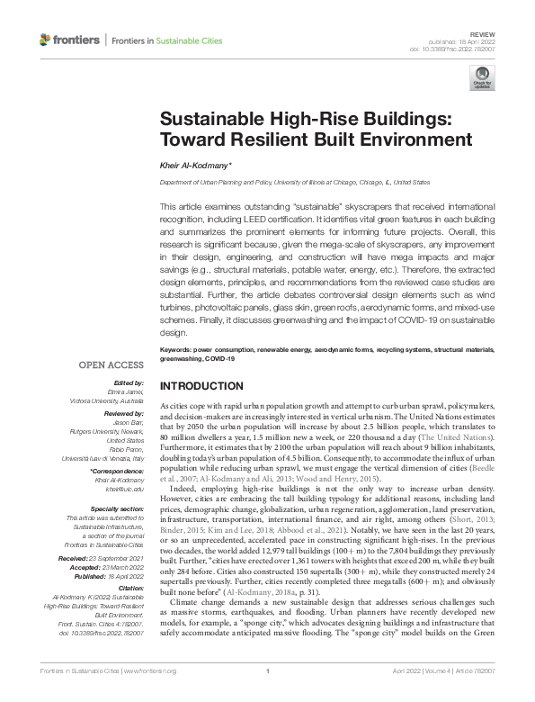 (PDF) Sustainable High-Rise Buildings: Toward Resilient Built Environment - Sustainability In High-Rise Building Tracking