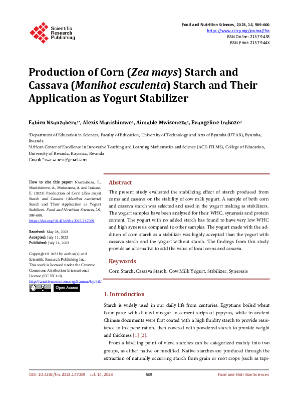 (PDF) Production of Corn (Zea mays) Starch and Cassava (Manihot ...
