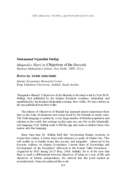 (PDF) Muhammad Nejatullah Siddiqi, Maqasid-E Shari'At (Objectives of ...