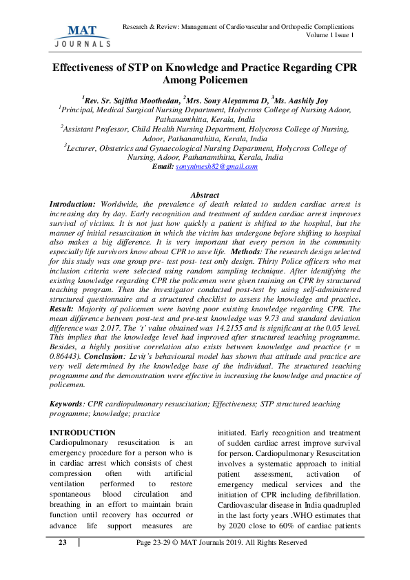 (PDF) Effectiveness of STP on Knowledge and Practice Regarding CPR ...