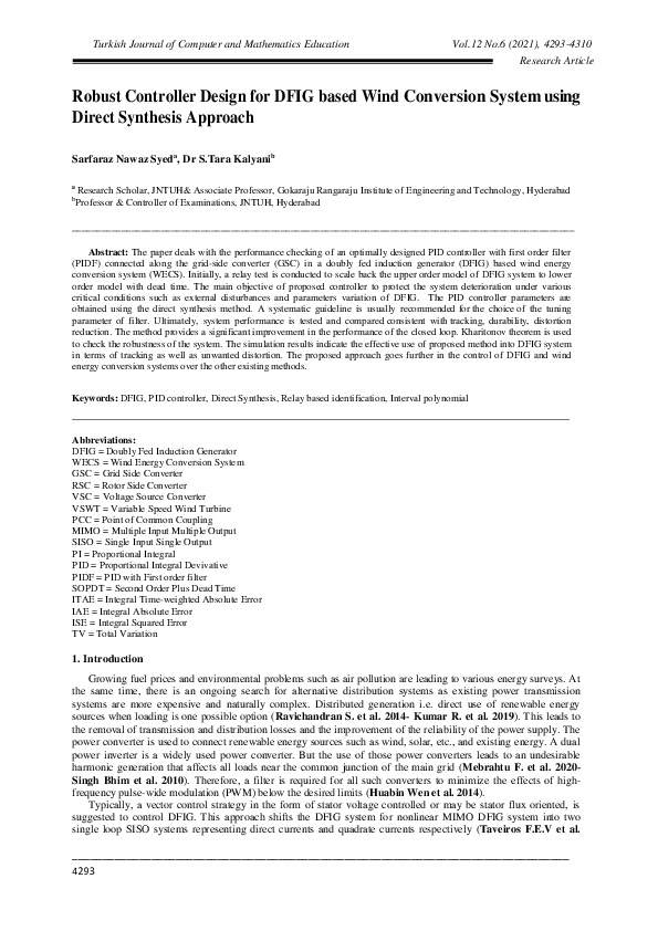(PDF) Robust Controller Design for DFIG based Wind Conversion System ...