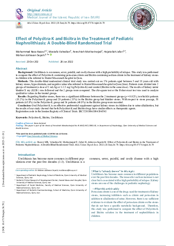 (PDF) Effect of Polycitra-K and Bicitra in the Treatment of Pediatric ...