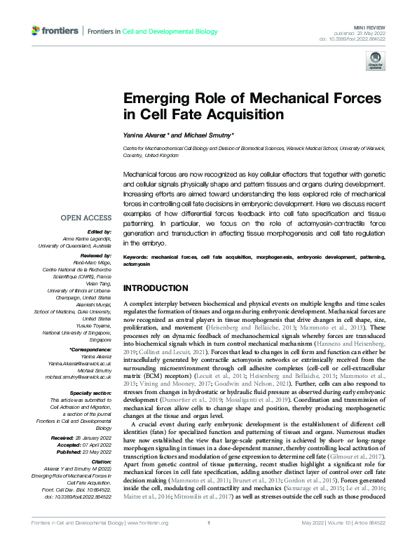 (PDF) Emerging Role of Mechanical Forces in Cell Fate Acquisition