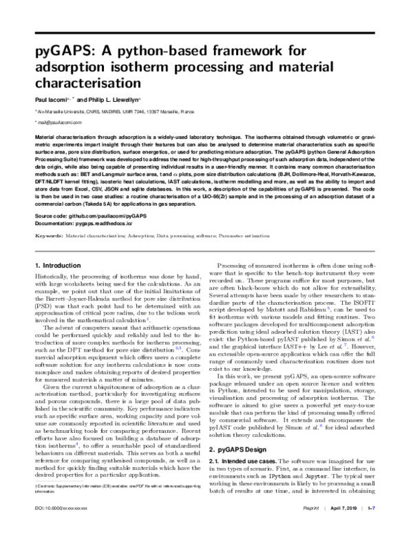 (PDF) pyGAPS: A Python-Based Framework for Adsorption Isotherm ...
