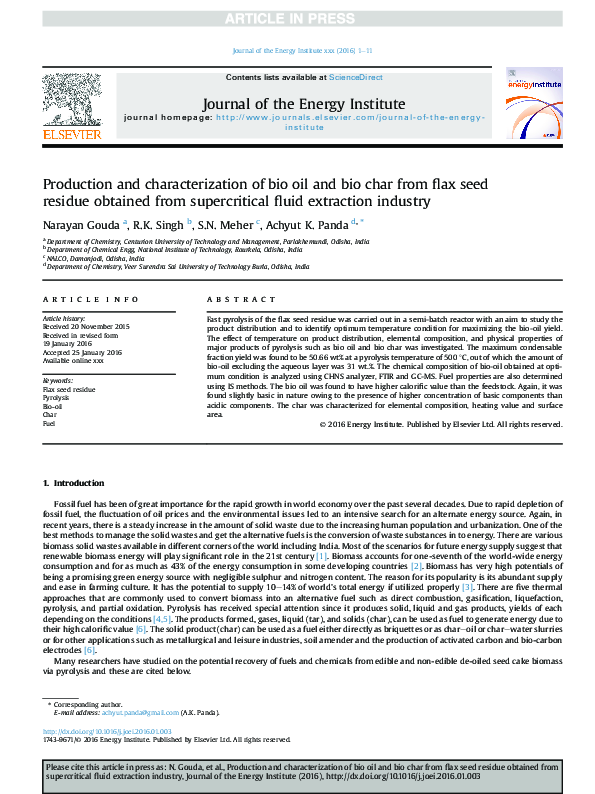 (PDF) Production and characterization of bio-oil and biochar from ...