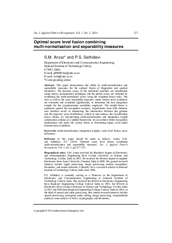 (PDF) Optimal score level fusion combining multi-normalisation and ...