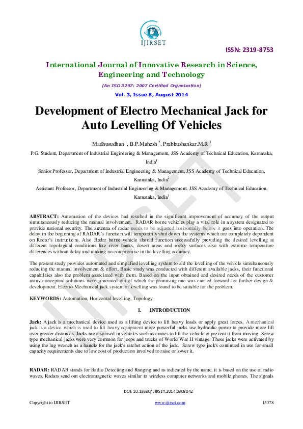 (PDF) Development of Electro Mechanical Jack forAuto Levelling Of Vehicles