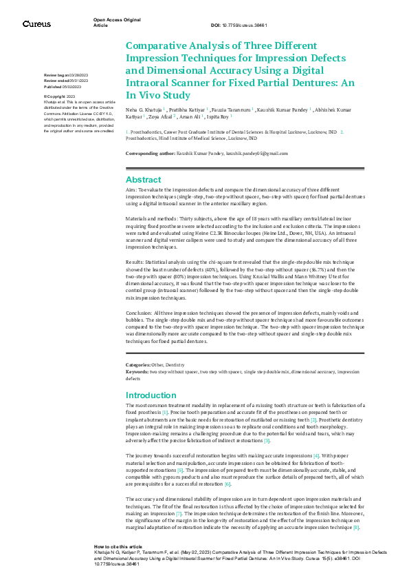 (PDF) Comparative Analysis of Three Different Impression Techniques for ...