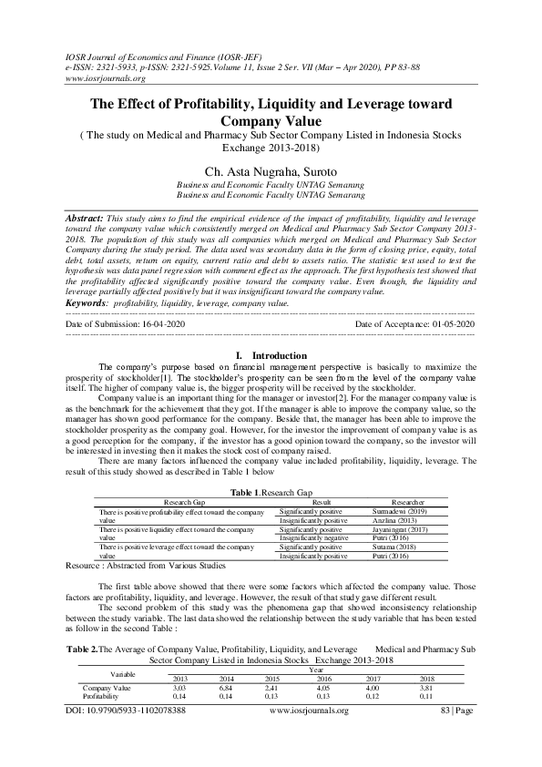 (PDF) The Effect of Profitability, Liquidity, and Leverage on Profit ...