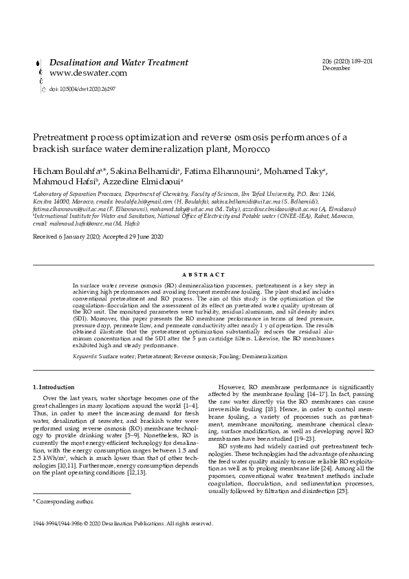 (PDF) Pretreatment process optimization and reverse osmosis ...