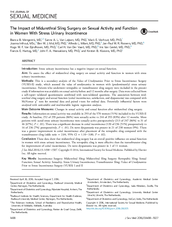 (PDF) The Impact of Midurethral Sling Surgery on Sexual Activity and ...