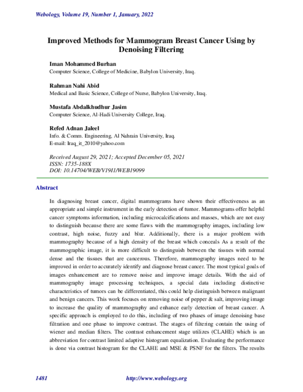 (PDF) Improved Methods for Mammogram Breast Cancer Using by Denoising ...