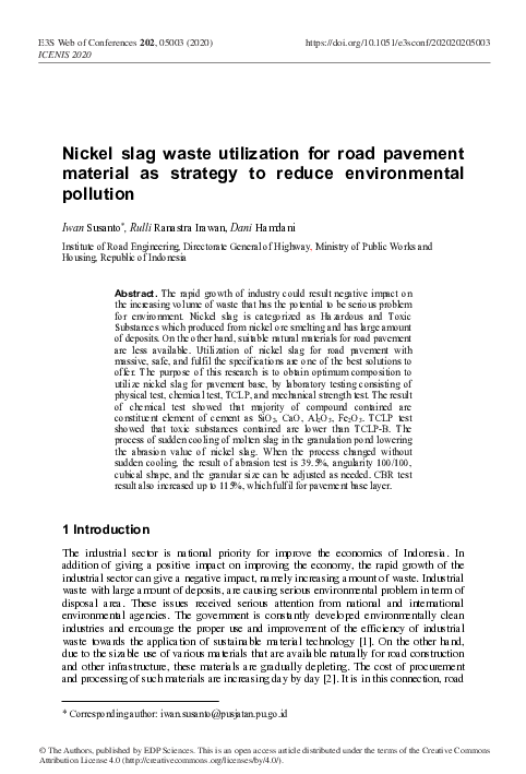 (PDF) Nickel slag waste utilization for road pavement material as ...