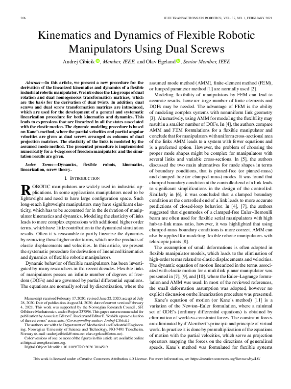 (PDF) Kinematics and Dynamics of Flexible Robotic Manipulators Using ...