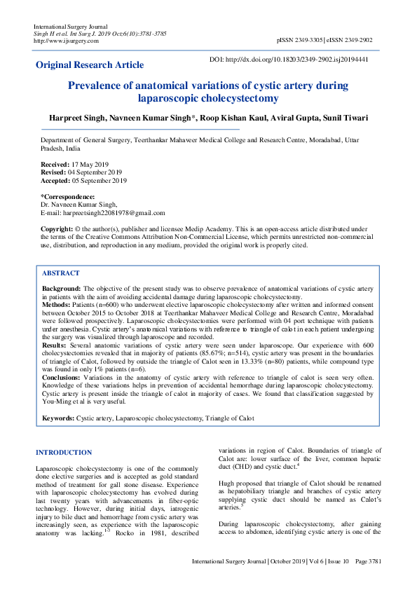 (PDF) Prevalence of anatomical variations of cystic artery during ...