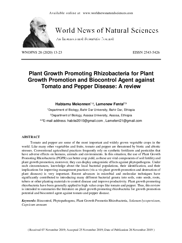 (PDF) Plant growth promoting Rhizobacteria for plant growth promotion ...