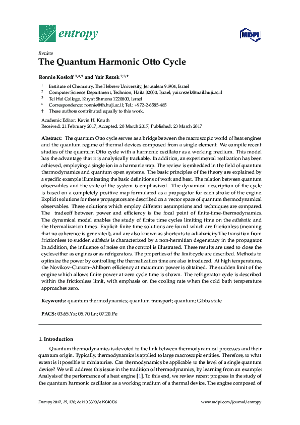 (PDF) The Quantum Harmonic Otto Cycle