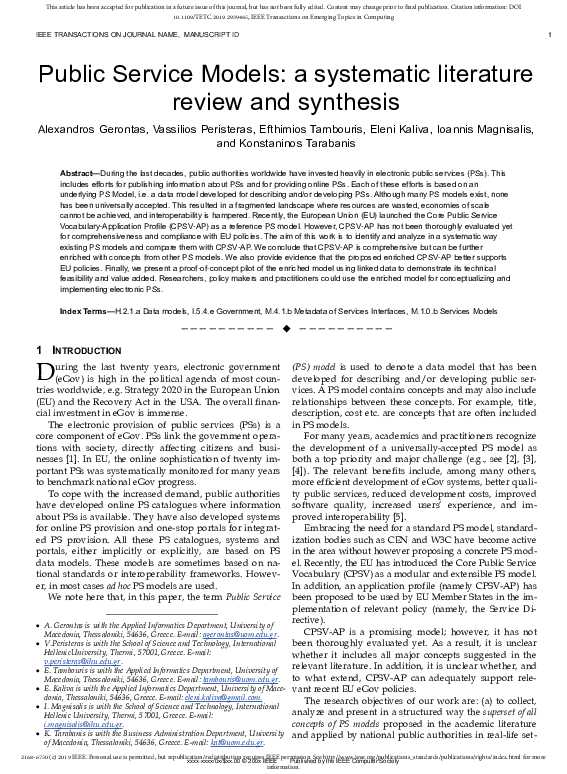 (PDF) Public Service Models: A Systematic Literature Review and Synthesis