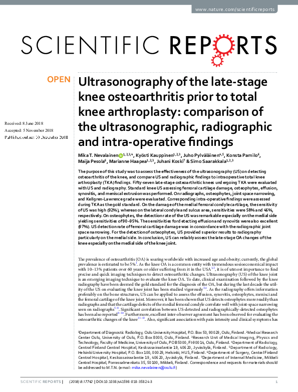 (PDF) Ultrasonography of the late-stage knee osteoarthritis prior to ...