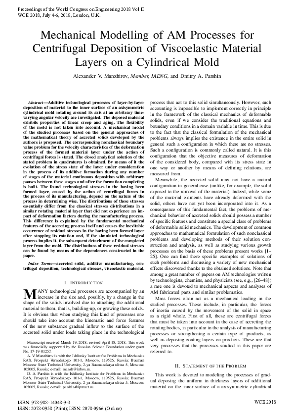 (PDF) Mechanical Modelling of AM Processes for Centrifugal Deposition ...