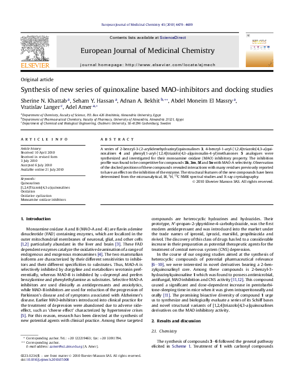 (PDF) Synthesis of new series of quinoxaline based MAO-inhibitors and ...