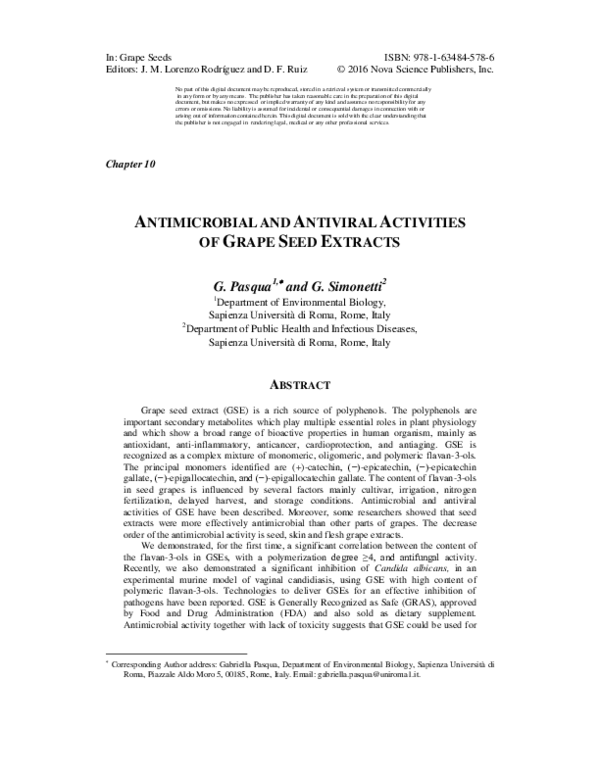 (PDF) Antimicrobial and Antiviral Activities of Grape Seed Extracts