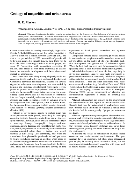 (PDF) Geology of megacities and urban areas
