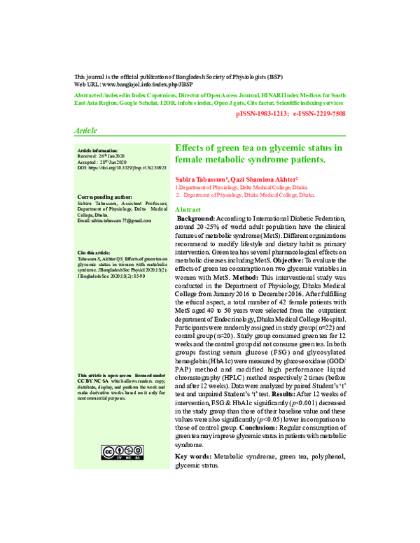 (PDF) Effects of green tea on glycemic status in female metabolic ...