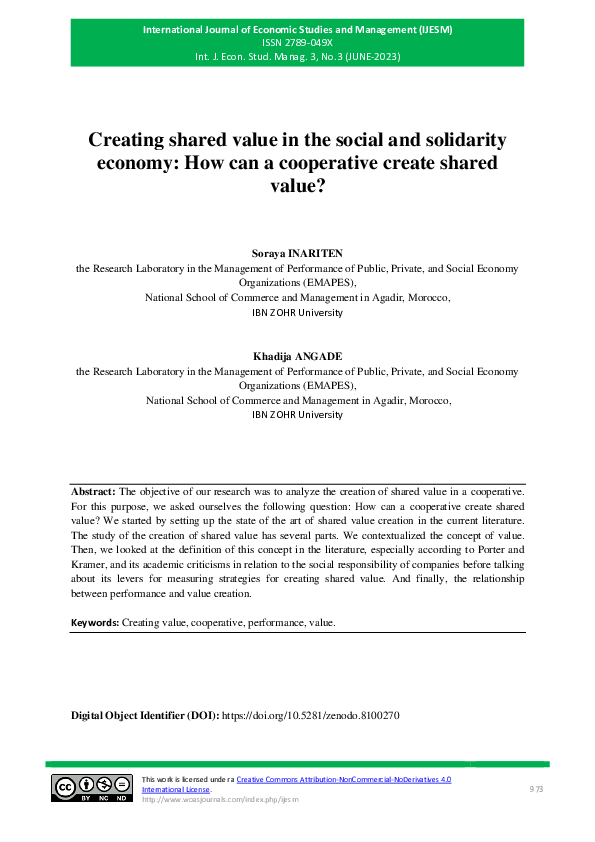 (PDF) Creating shared value in the social and solidarity economy: How ...