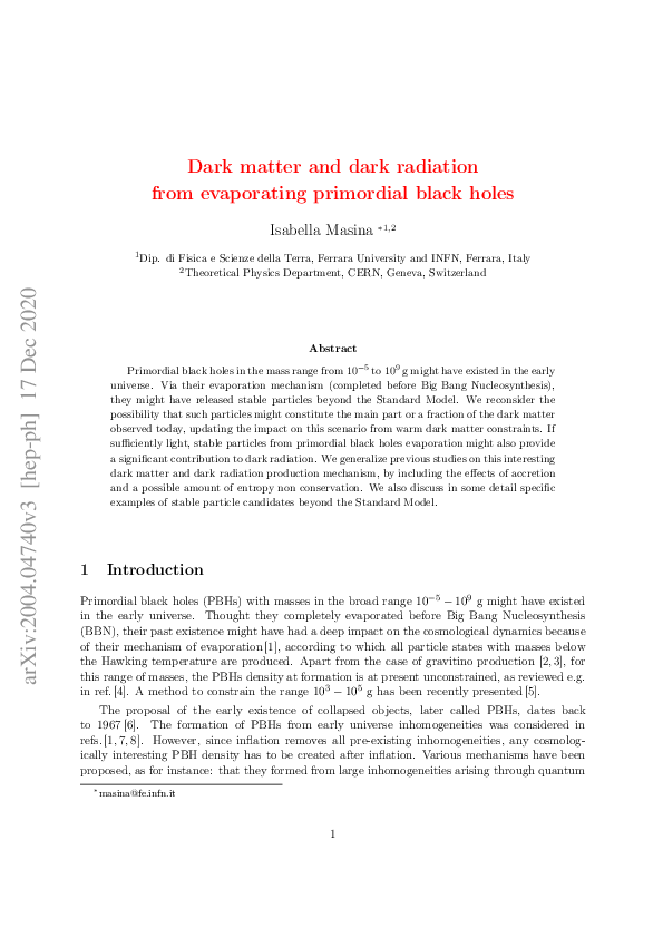 (PDF) Dark matter and dark radiation from evaporating primordial black ...