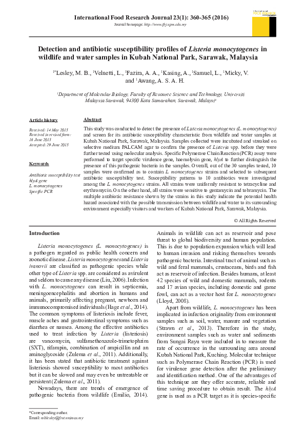 (PDF) Detection and antibiotic susceptibility profiles of Listeria ...