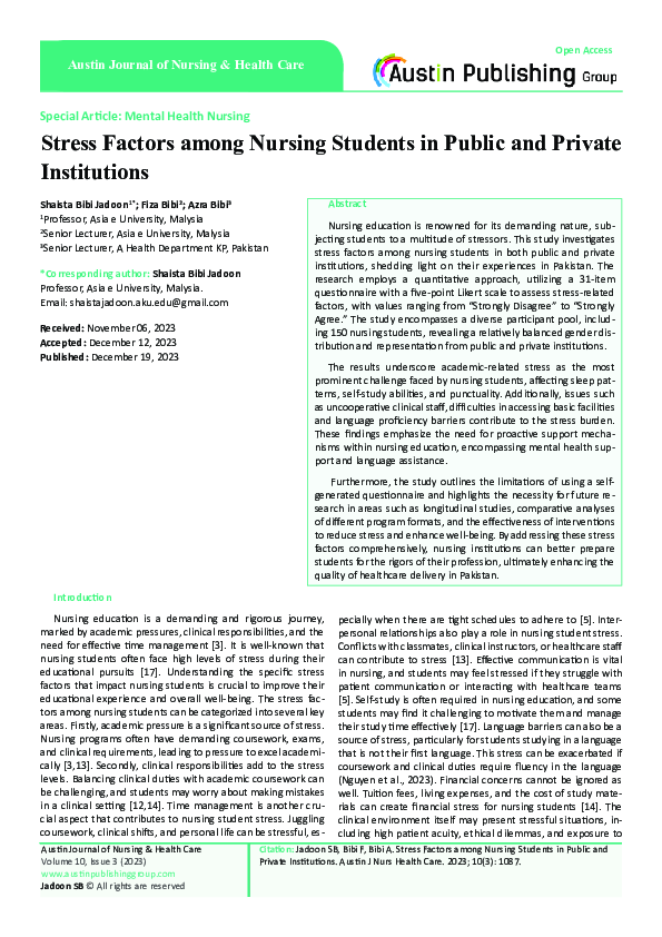 (PDF) Stress Factors among Nursing Students in Public and Private ...